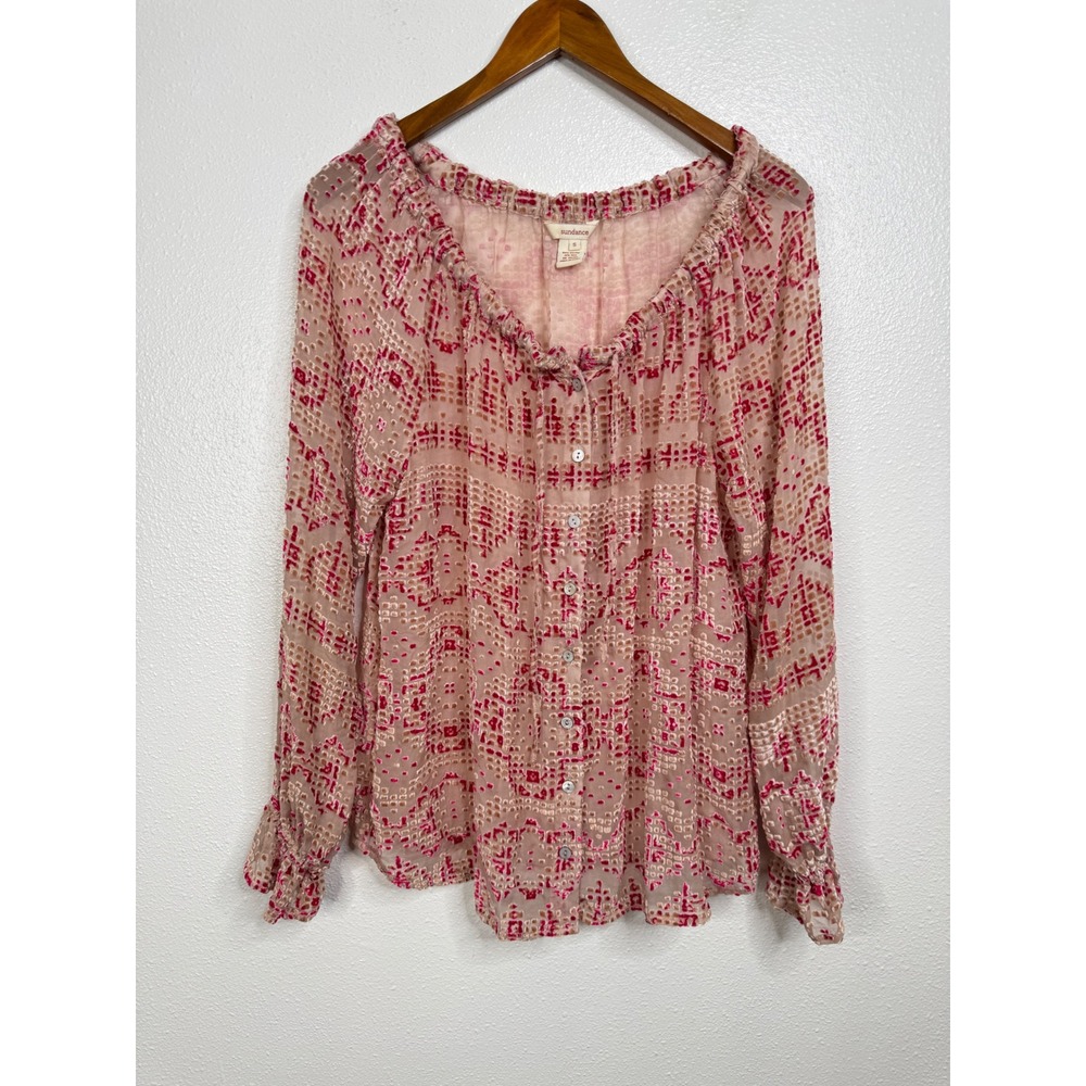 Sundance Silk Blend Velvet Burnout Blouse Size Small